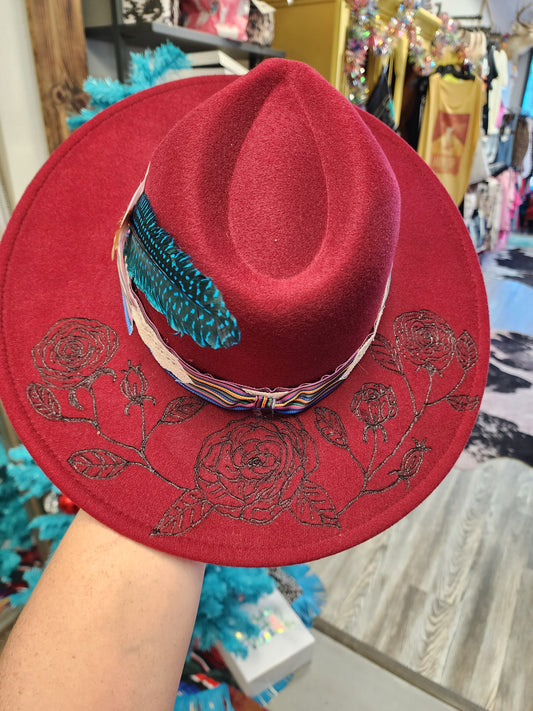 Dark Cherry Red Handmade Hat