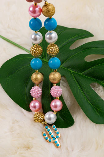 Multicolor Bubblegum Necklace with Cactus Pendant