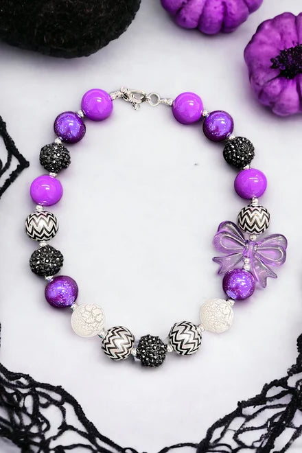 Purple and Black with large purple bow Bubblegum Necklace