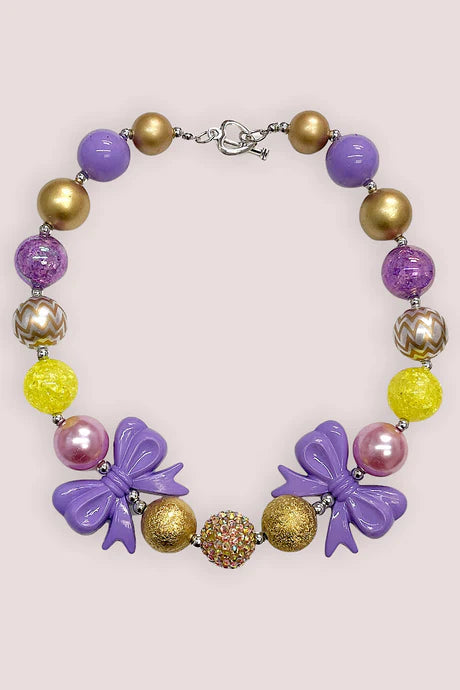 Multicolored Bubblegum Necklace with 2 Large Purple Bows