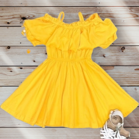 Yellow Shoulder Ruffle Dress