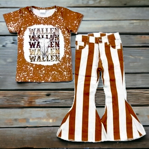 Brown Strip Jean Bell Bottoms