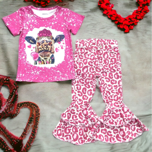 Sweet Pink Cow with Cheetah Print Bells