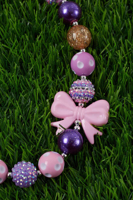 Shade of Purple with Larg Pink Bow Bubblegum Necklace