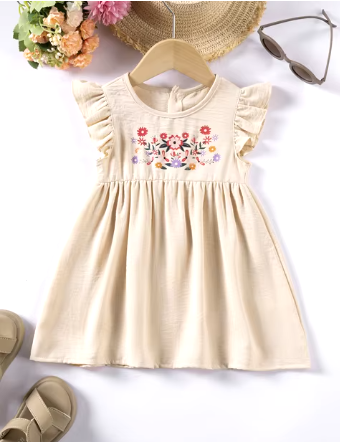 Tan Cotton Dress with Floral Print