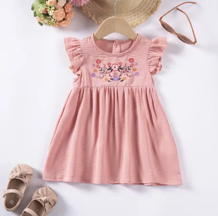 Pink Cotton Dress with Floral Pattern