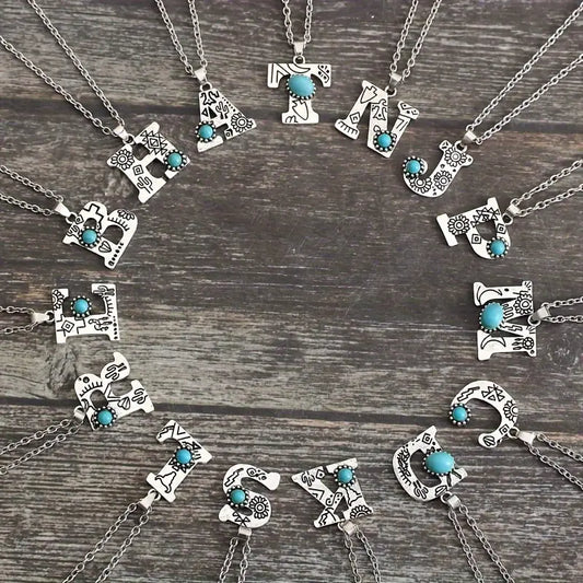 Vintage Turquoise Initial Necklace