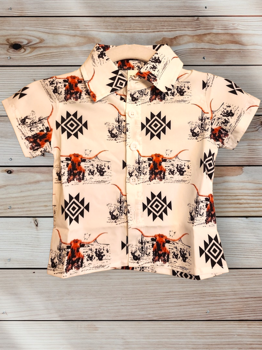 Bull Print Button Up Shirt